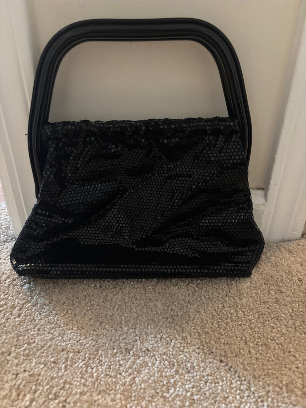 Black Sequin Top-Handle Evening Bag